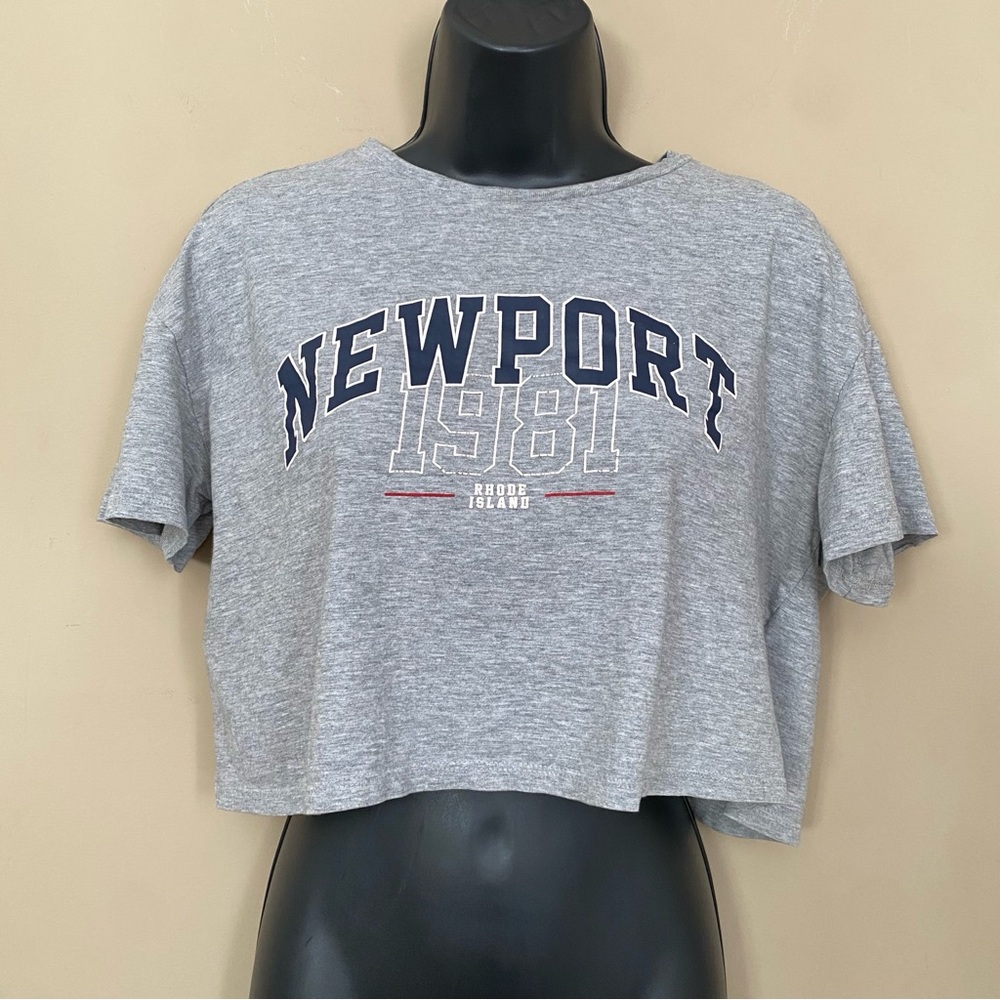 H&M Gray Newport 1981 Crop Top Tee